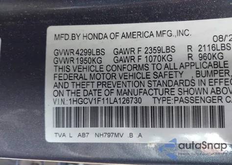 2020 Honda Accord Lx из США, поврежденный, VIN 1HGCV1F11LA126730